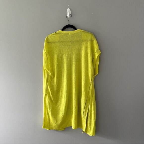 In Cashmere Bright Yellow Linen Open Front Cardigan Lightweight Size Medium - Picture 2 of 8